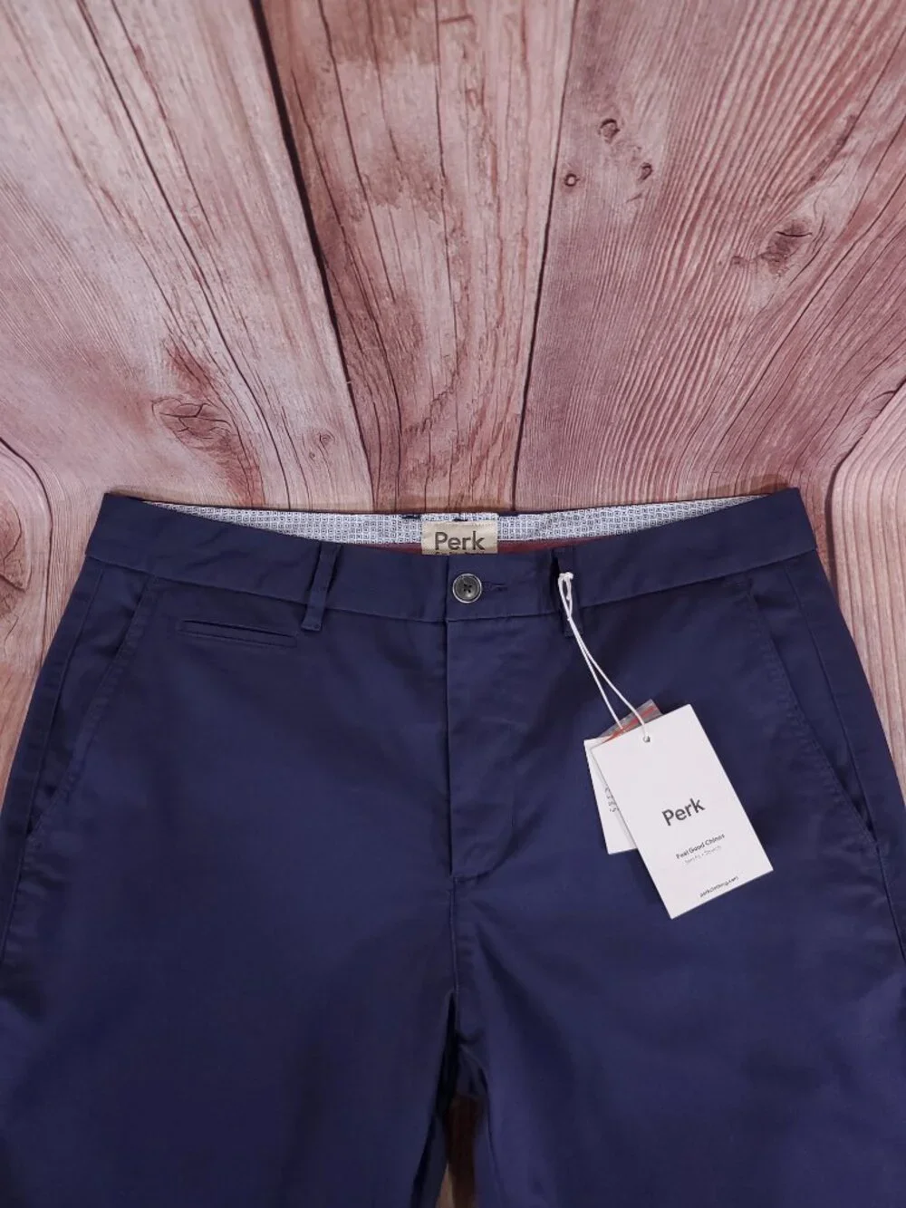 NWT Perk Clothing Feel Good Chino Mens 34x32 (31.5 Inseam) Slim Fit Stretch Navy